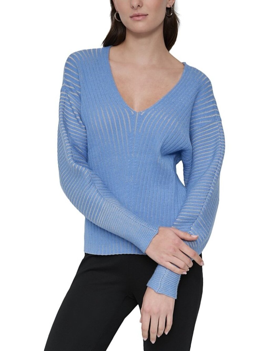 DKNY Women's V-Neck Long-Sleeve Rib-Knit Sweater Size XL